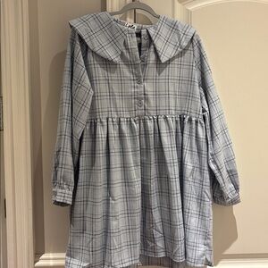Lola light blue Plaid Dress with Wide Collar